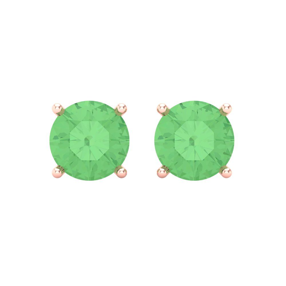 4 ctw Green Zirconia Studs Earrings | 8.0mm Round Cut White Gold Screw back | April Birthstone