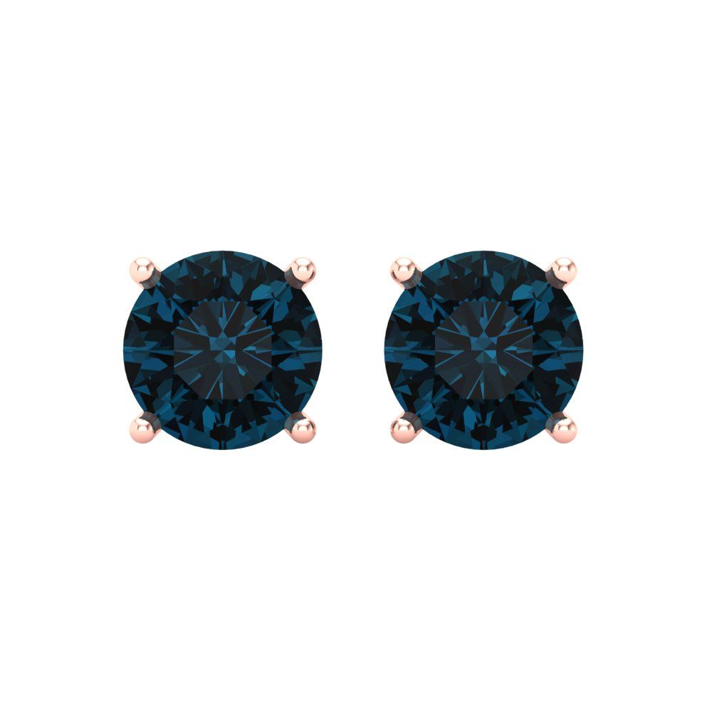 4 ctw London Blue Topaz Studs Earrings | 8.0mm Round Cut White Gold Screw back | December Birthstone