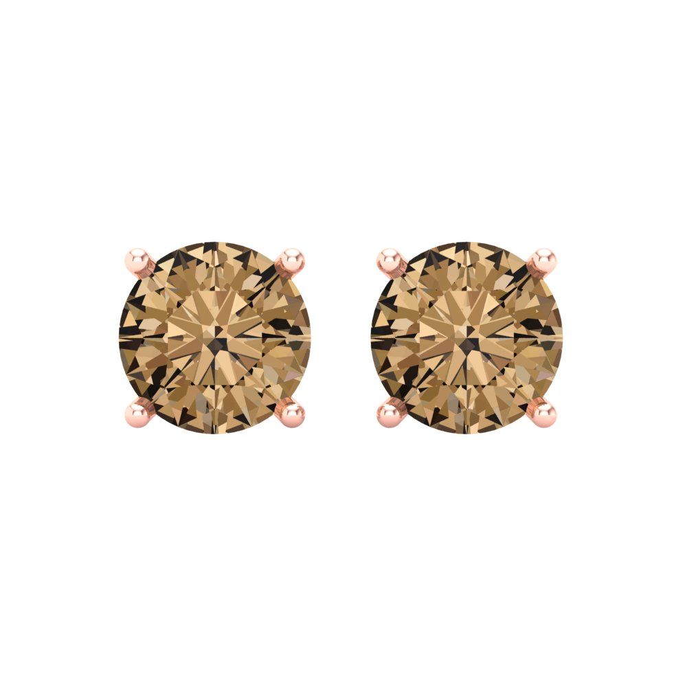 4 ctw Champagne Studs Earrings | 8.0mm Round Cut White Gold Screw back | April Birthstone