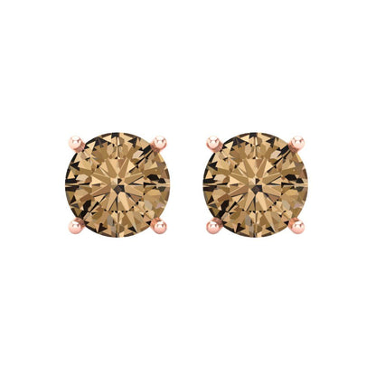 4 ctw Champagne Studs Earrings | 8.0mm Round Cut White Gold Screw back | April Birthstone