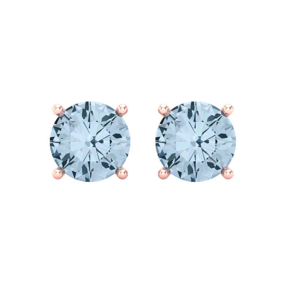 4 ctw Blue Zirconia Studs Earrings | 8.0mm Round Cut White Gold Screw back | April Birthstone