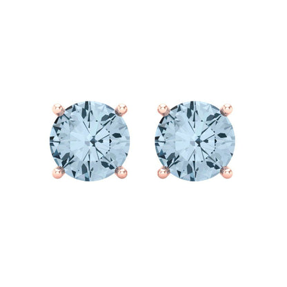 4 ctw Blue Zirconia Studs Earrings | 8.0mm Round Cut White Gold Screw back | April Birthstone