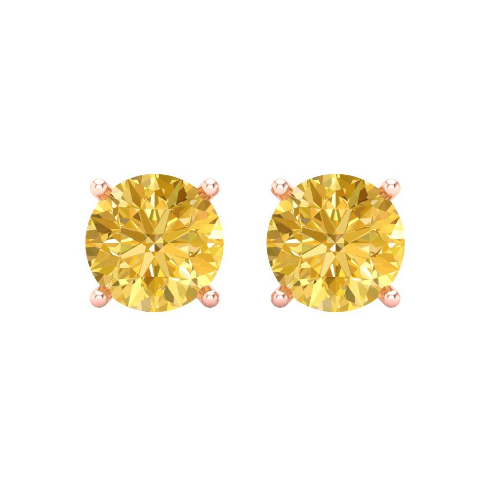 4 ctw Citrine Studs Earrings | 8.0mm Round Cut White Gold Screw back | November Birthstone