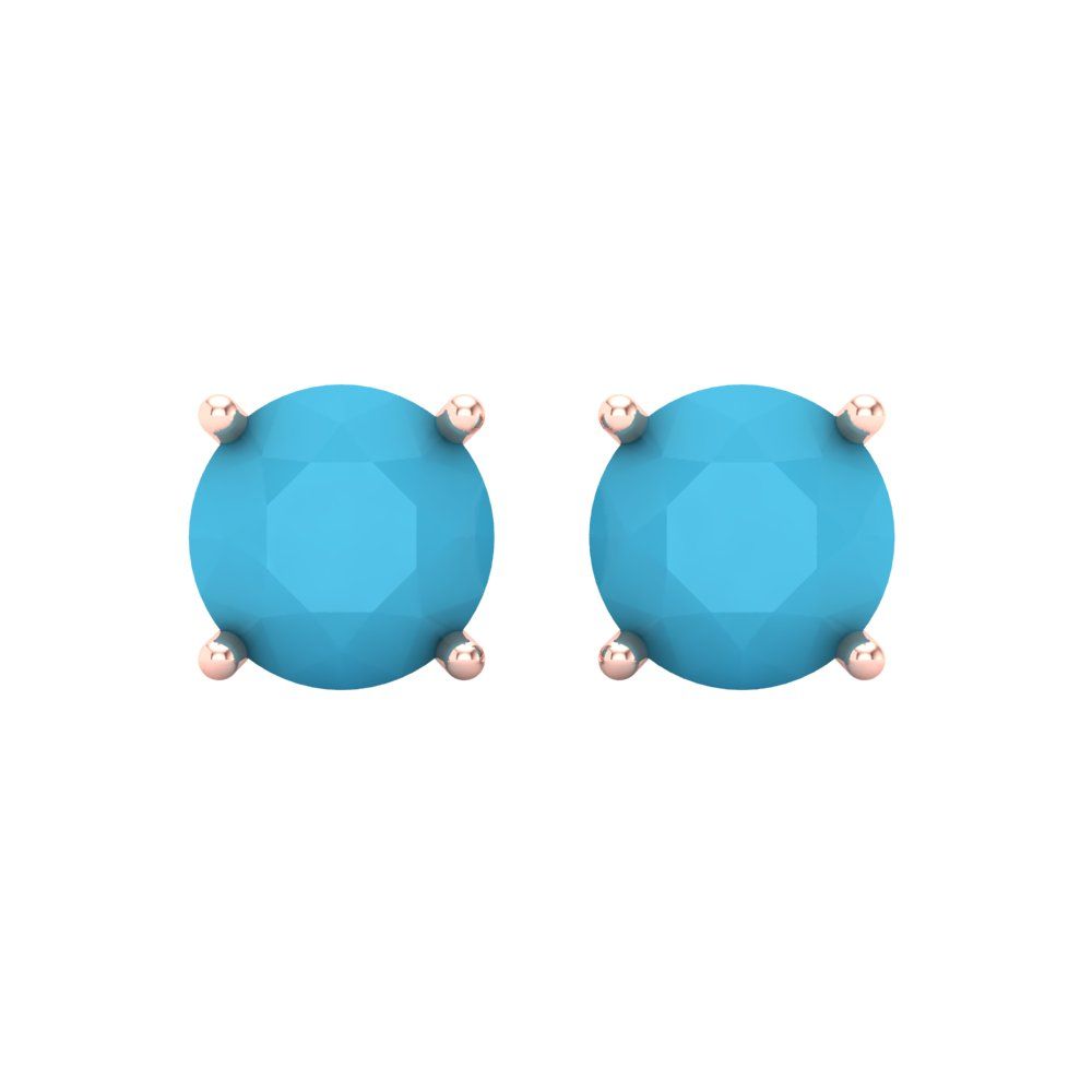 4 ctw Turquoise Studs Earrings | 8.0mm Round Cut White Gold Screw back | December Birthstone
