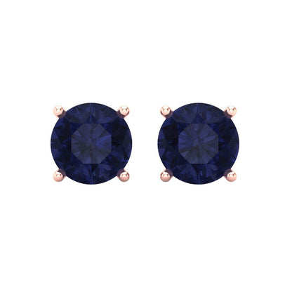 4 ctw Blue Sapphire Studs Earrings | 8.0mm Round Cut White Gold Screw back | September Birthstone