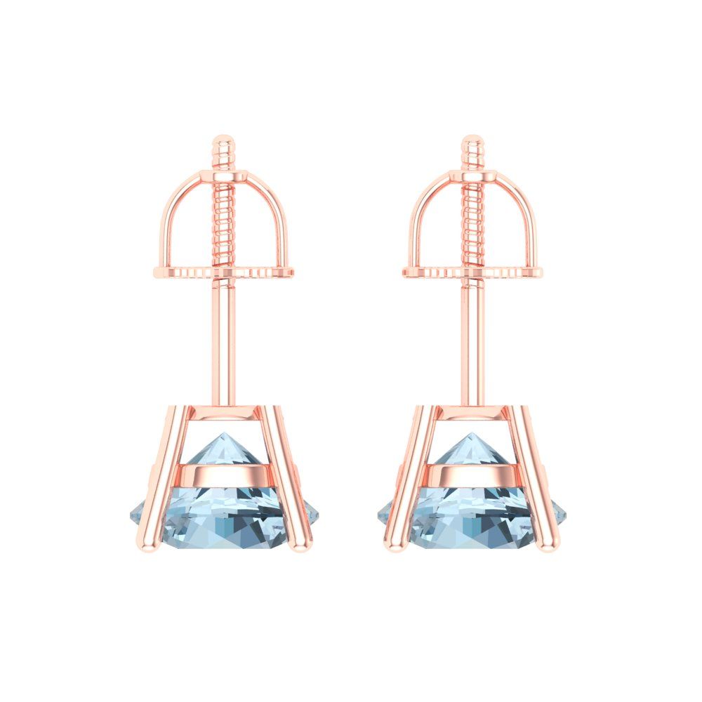 4 ctw Aquamarine Studs Earrings | 8.0mm Round Cut White Gold Screw back | March Birthstone