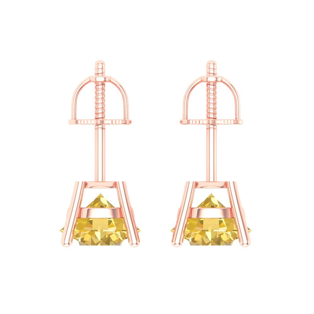 4 ctw Yellow Zirconia Studs Earrings | 8.0mm Round Cut White Gold Screw back | April Birthstone