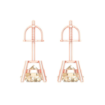 4 ctw Morganite Studs Earrings | 8.0mm Round Cut White Gold Screw back | February Birthstone