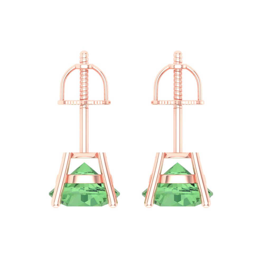 4 ctw Green Zirconia Studs Earrings | 8.0mm Round Cut White Gold Screw back | April Birthstone
