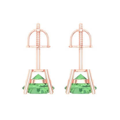 4 ctw Green Zirconia Studs Earrings | 8.0mm Round Cut White Gold Screw back | April Birthstone
