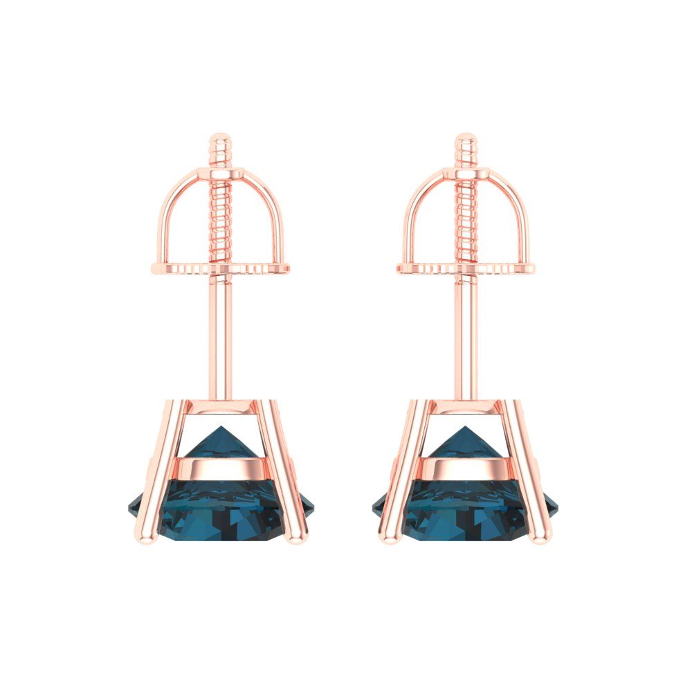 4 ctw London Blue Topaz Studs Earrings | 8.0mm Round Cut White Gold Screw back | December Birthstone