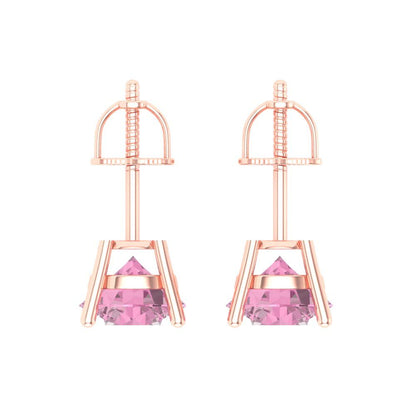 4 ctw Pink Zirconia Studs Earrings | 8.0mm Round Cut White Gold Screw back | April Birthstone