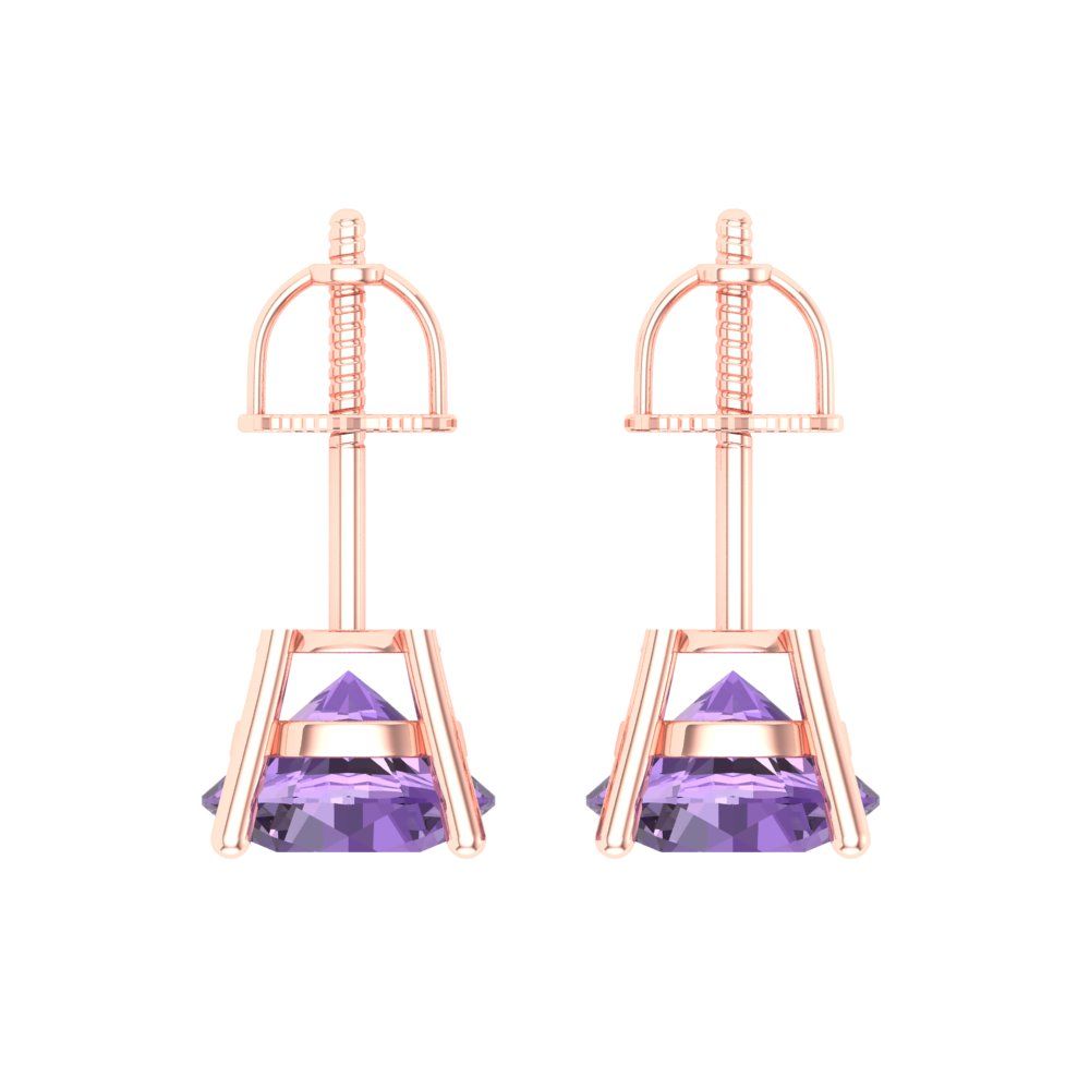 4 ctw Alexandrite Studs Earrings | 8.0mm Round Cut White Gold Screw back | June Birthstone