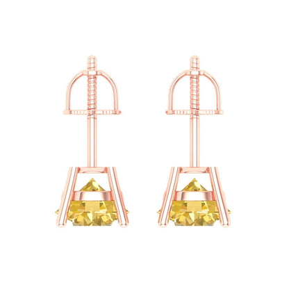 4 ctw Citrine Studs Earrings | 8.0mm Round Cut White Gold Screw back | November Birthstone