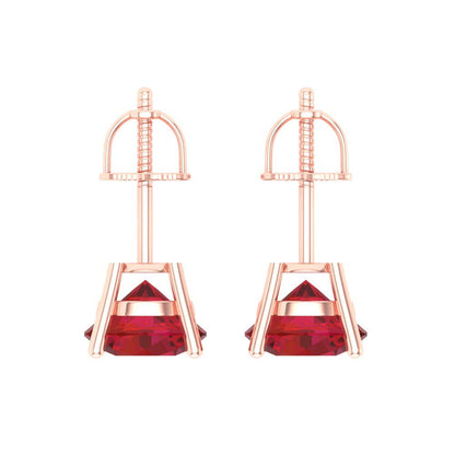 4 ctw Ruby Studs Earrings | 8.0mm Round Cut White Gold Screw back | July Birthstone