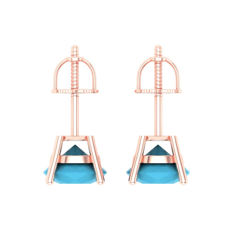 4 ctw Turquoise Studs Earrings | 8.0mm Round Cut White Gold Screw back | December Birthstone