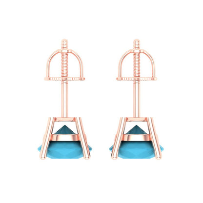 4 ctw Turquoise Studs Earrings | 8.0mm Round Cut White Gold Screw back | December Birthstone