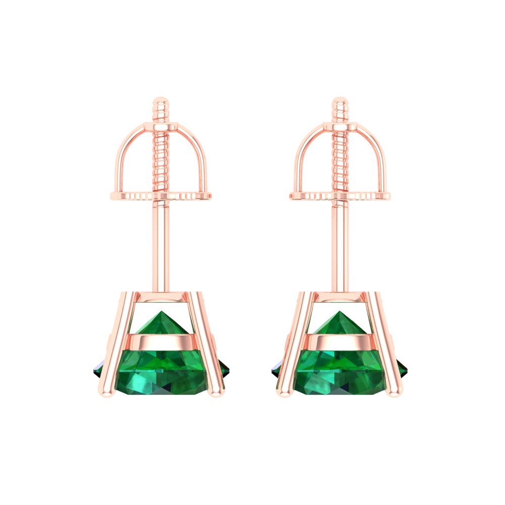 4 ctw Emerald Studs Earrings | 8.0mm Round Cut White Gold Screw back | May Birthstone