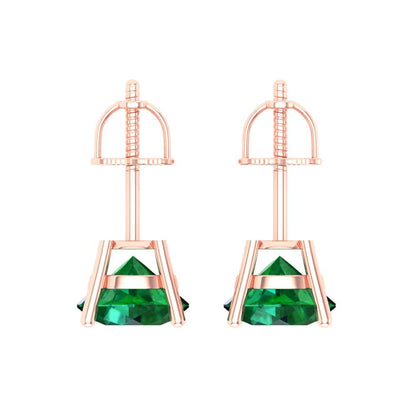 4 ctw Emerald Studs Earrings | 8.0mm Round Cut White Gold Screw back | May Birthstone