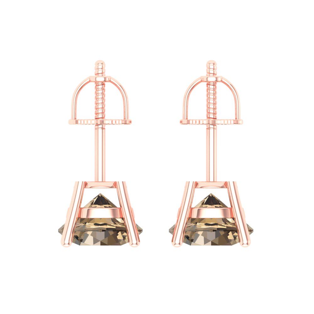 4 ctw Champagne Studs Earrings | 8.0mm Round Cut White Gold Screw back | April Birthstone