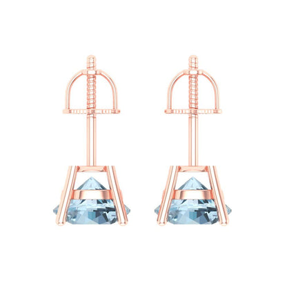 4 ctw Swiss Blue Topaz Studs Earrings | 8.0mm Round Cut White Gold Screw back | December Birthstone