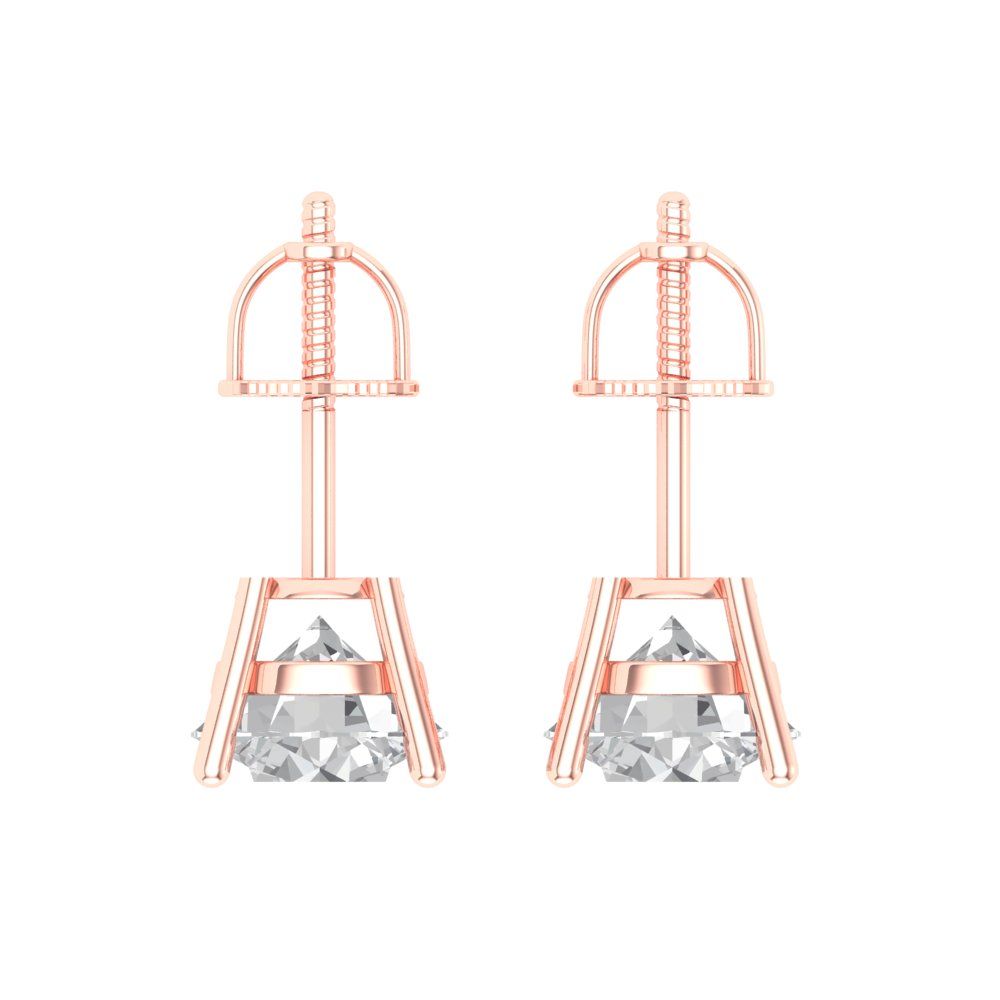 4 ctw Zirconia Diamond Studs Earrings | 8.0mm Round Cut White Gold Screw back | April Birthstone