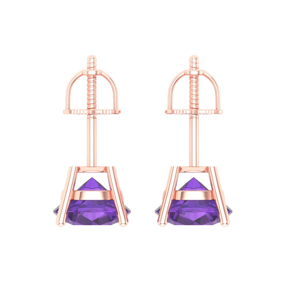 4 ctw Amethyst Studs Earrings | 8.0mm Round Cut White Gold Screw back | February Birthstone