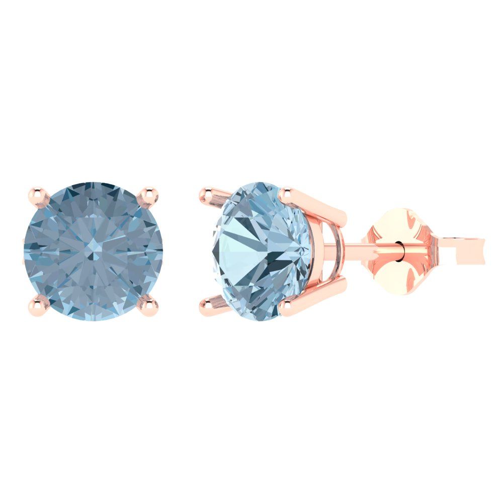 4 ctw Aquamarine Studs Earrings | 8.0mm Round Cut White Gold Push Back | March Birthstone