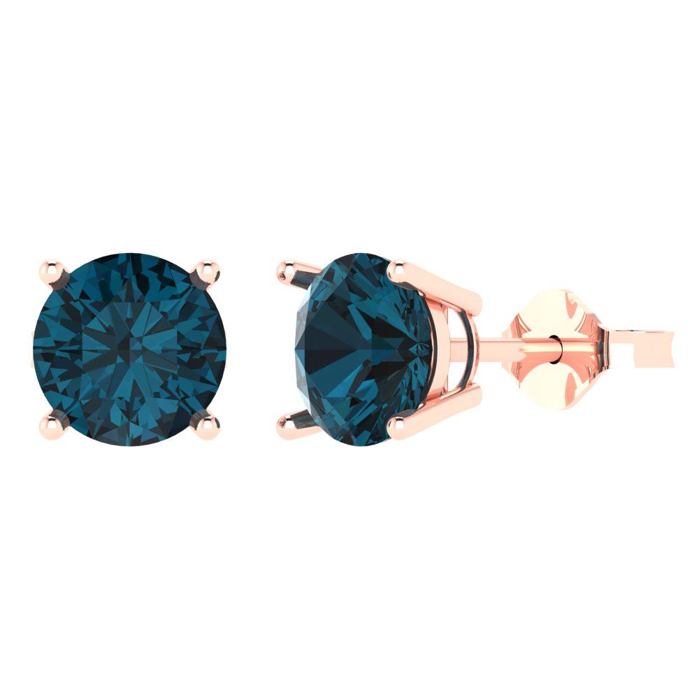 4 ctw London Blue Topaz Studs Earrings | 8.0mm Round Cut White Gold Push Back | December Birthstone