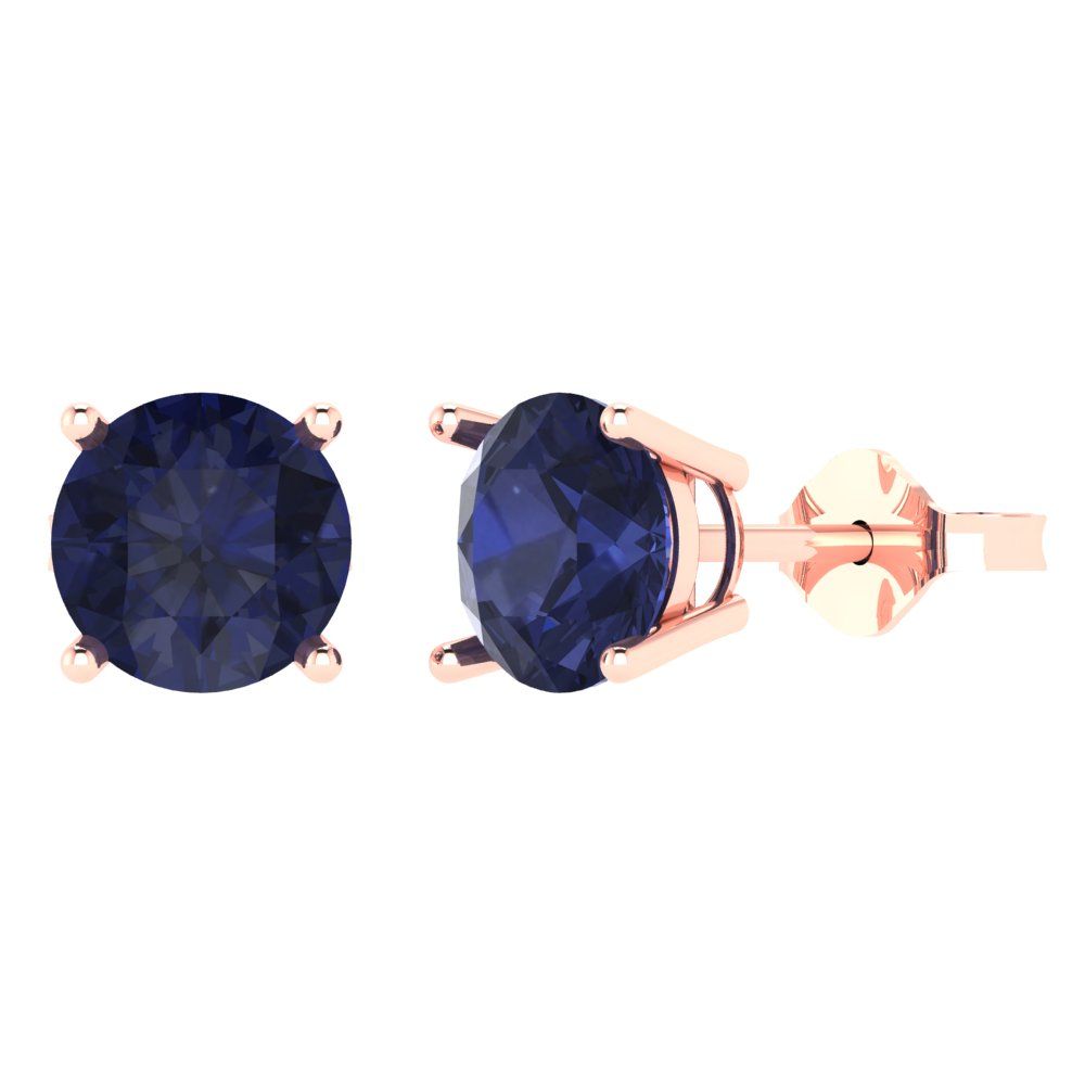4 ctw Blue Sapphire Studs Earrings | 8.0mm Round Cut White Gold Push Back | September Birthstone