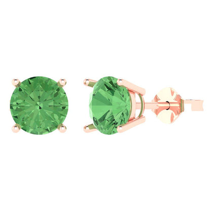 4 ctw Green Zirconia Studs Earrings | 8.0mm Round Cut White Gold Push Back | April Birthstone