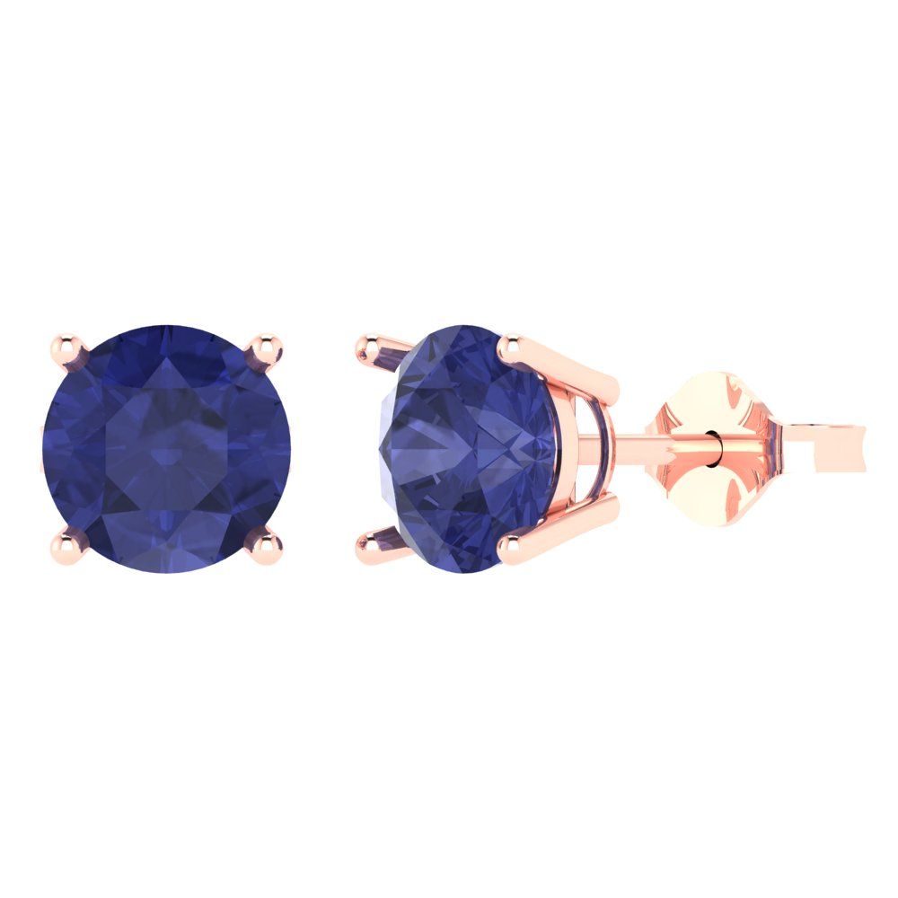 4 ctw Tanzanite Studs Earrings | 8.0mm Round Cut White Gold Push Back | December Birthstone