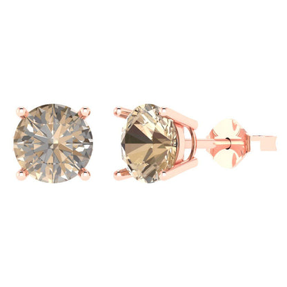 4 ctw Yellow Moissanite Studs Earrings | 8.0mm Round Cut White Gold Push Back | April Birthstone
