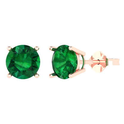 4 ctw Emerald Studs Earrings | 8.0mm Round Cut White Gold Push Back | May Birthstone