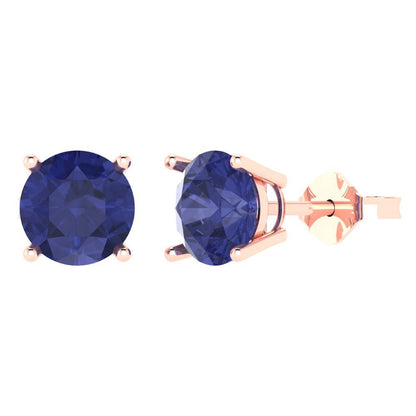 4cttw Round Cut Simulated Tanzanite Gold-Plated 925 Silver Push Back Stud Earrings