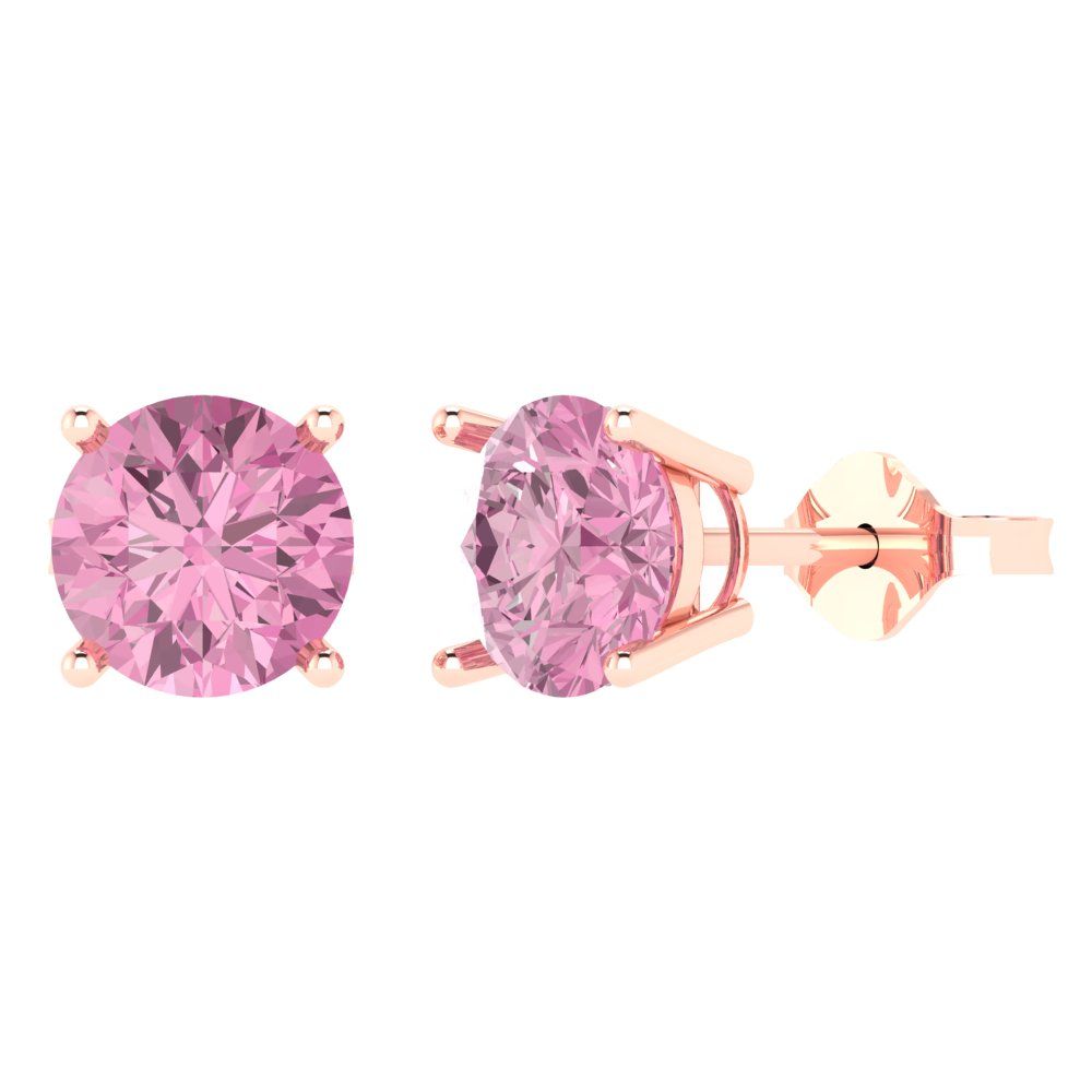4cttw Round Cut Simulated Pink Diamond Gold-Plated 925 Silver Push Back Stud Earrings