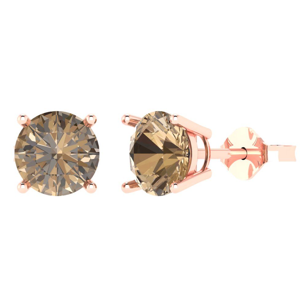 4 ctw Champagne Studs Earrings | 8.0mm Round Cut White Gold Push Back | April Birthstone
