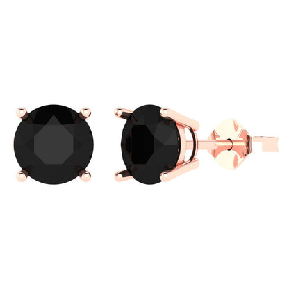 4cttw Round Cut Natural Onyx Gold-Plated 925 Silver Push Back Stud Earrings