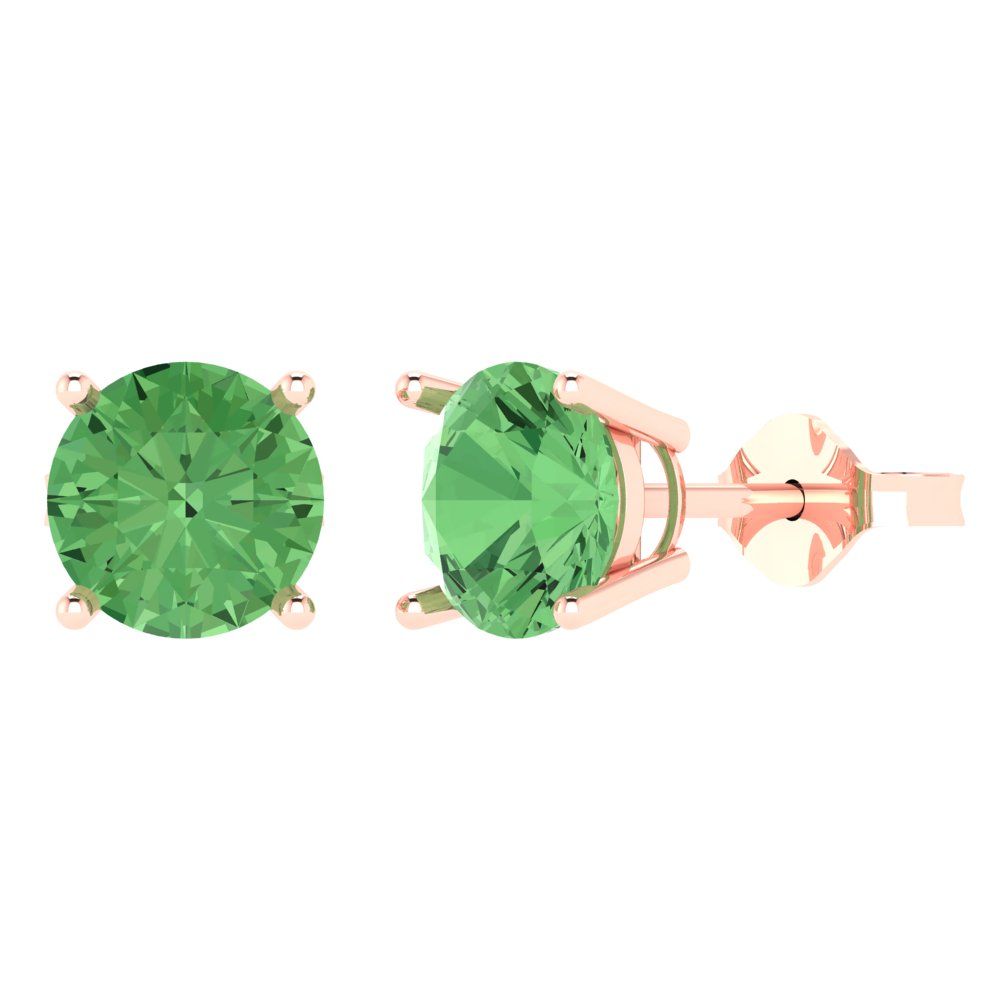 4cttw Round Cut Simulated Green Diamond Gold-Plated 925 Silver Push Back Stud Earrings