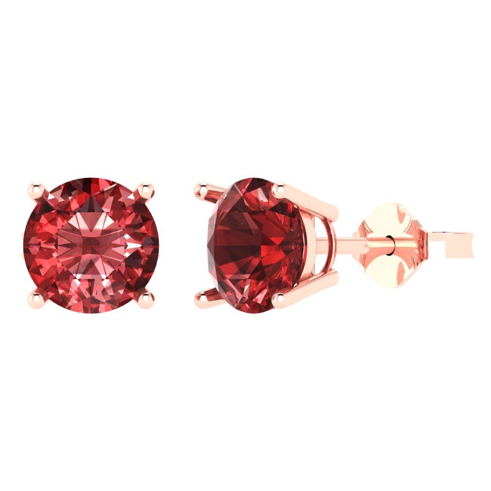 4cttw Round Cut Natural Garnet Gold-Plated 925 Silver Push Back Stud Earrings