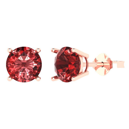 4cttw Round Cut Natural Garnet Gold-Plated 925 Silver Push Back Stud Earrings