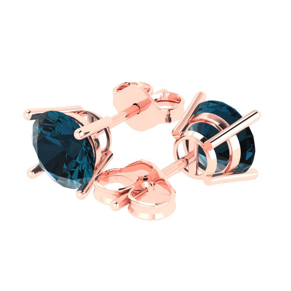 4 ctw London Blue Topaz Studs Earrings | 8.0mm Round Cut White Gold Push Back | December Birthstone