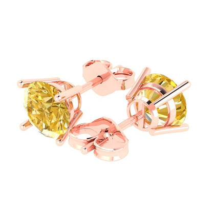 4 ctw Citrine Studs Earrings | 8.0mm Round Cut White Gold Push Back | November Birthstone