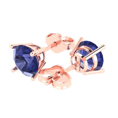 4cttw Round Cut Simulated Tanzanite Gold-Plated 925 Silver Push Back Stud Earrings