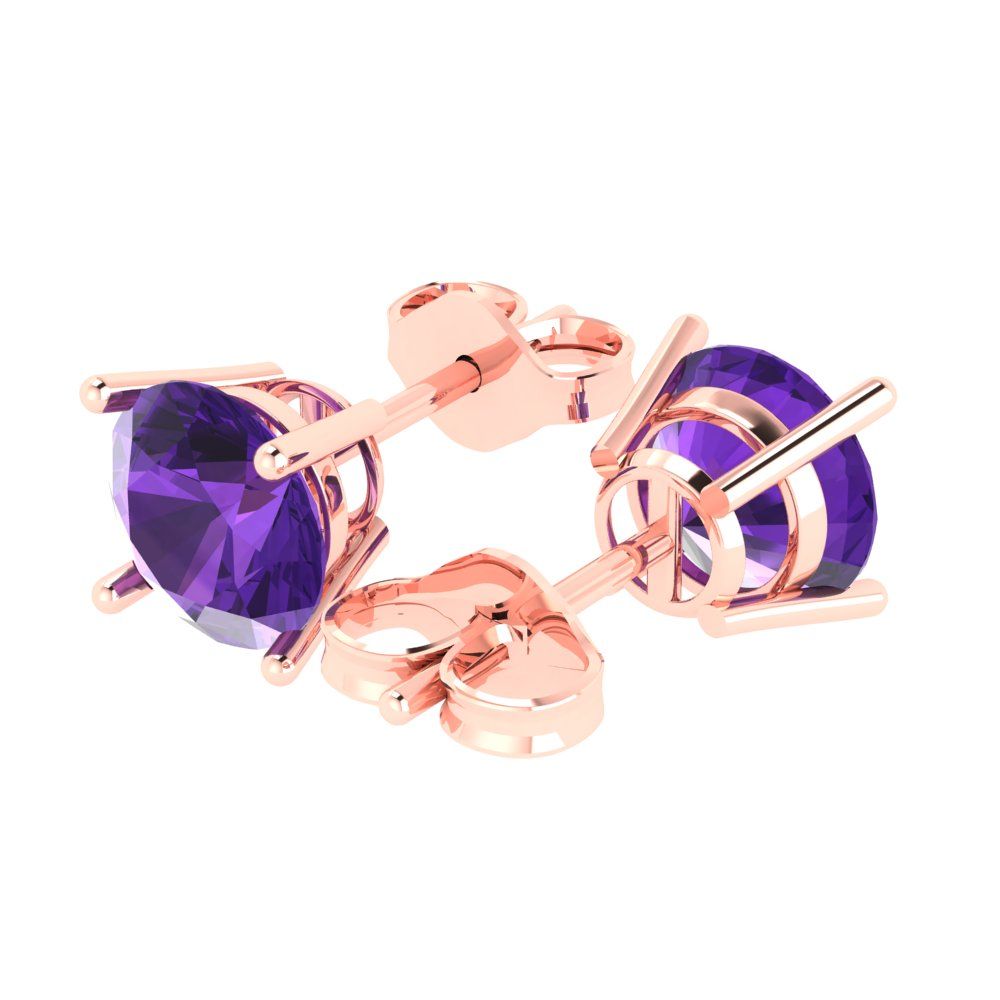 4 ctw Amethyst Studs Earrings | 8.0mm Round Cut White Gold Push Back | February Birthstone