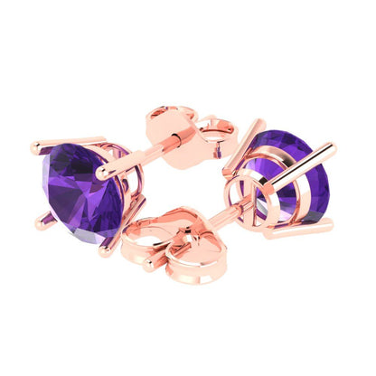 4 ctw Amethyst Studs Earrings | 8.0mm Round Cut White Gold Push Back | February Birthstone