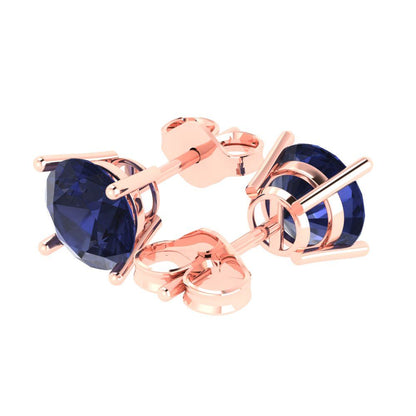 4 ctw Blue Sapphire Studs Earrings | 8.0mm Round Cut White Gold Push Back | September Birthstone