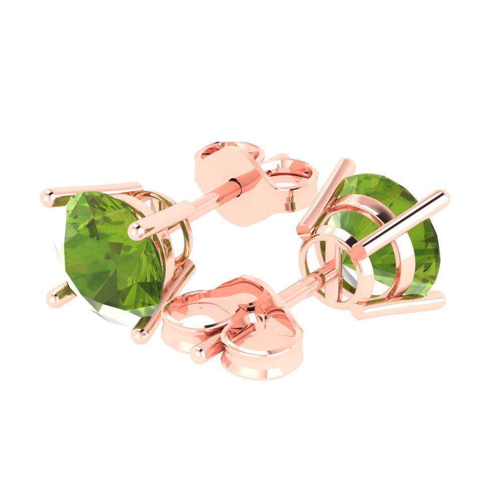4 ctw Peridot Studs Earrings | 8.0mm Round Cut White Gold Push Back | August Birthstone