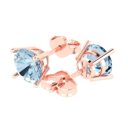 4 ctw Blue Zirconia Studs Earrings | 8.0mm Round Cut White Gold Push Back | April Birthstone