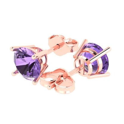 4cttw Round Cut Simulated Alexandrite Gold-Plated 925 Silver Push Back Stud Earrings